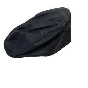 SFTC Hat Black Leather Newsie NewsboyStyle Front Brimmed Cap Size M/L Biker Mint